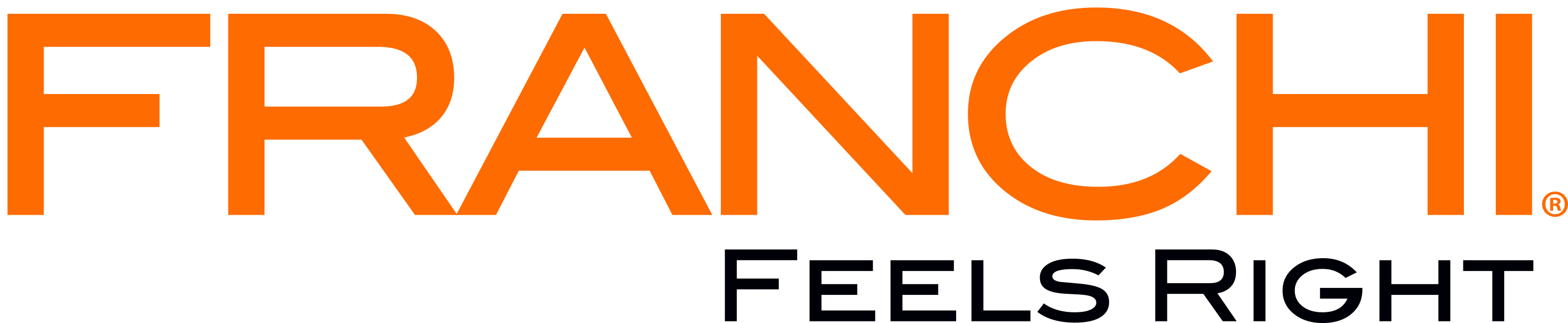 Franchi logo in orange with tagline Feels Right in black